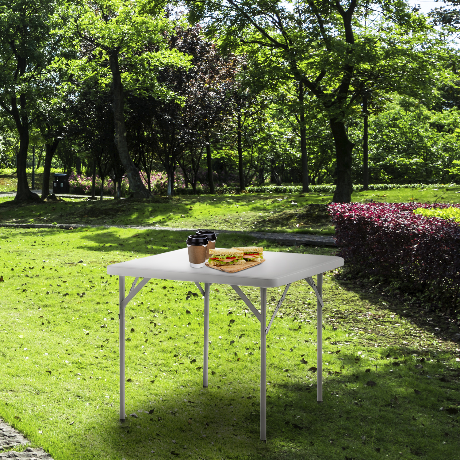 Mesa Plegable Cuadrada HDPE Multifuncional, Portatil, Resistente,Multiusos 86x86x74 cm. Color Blanco - Imagen 3