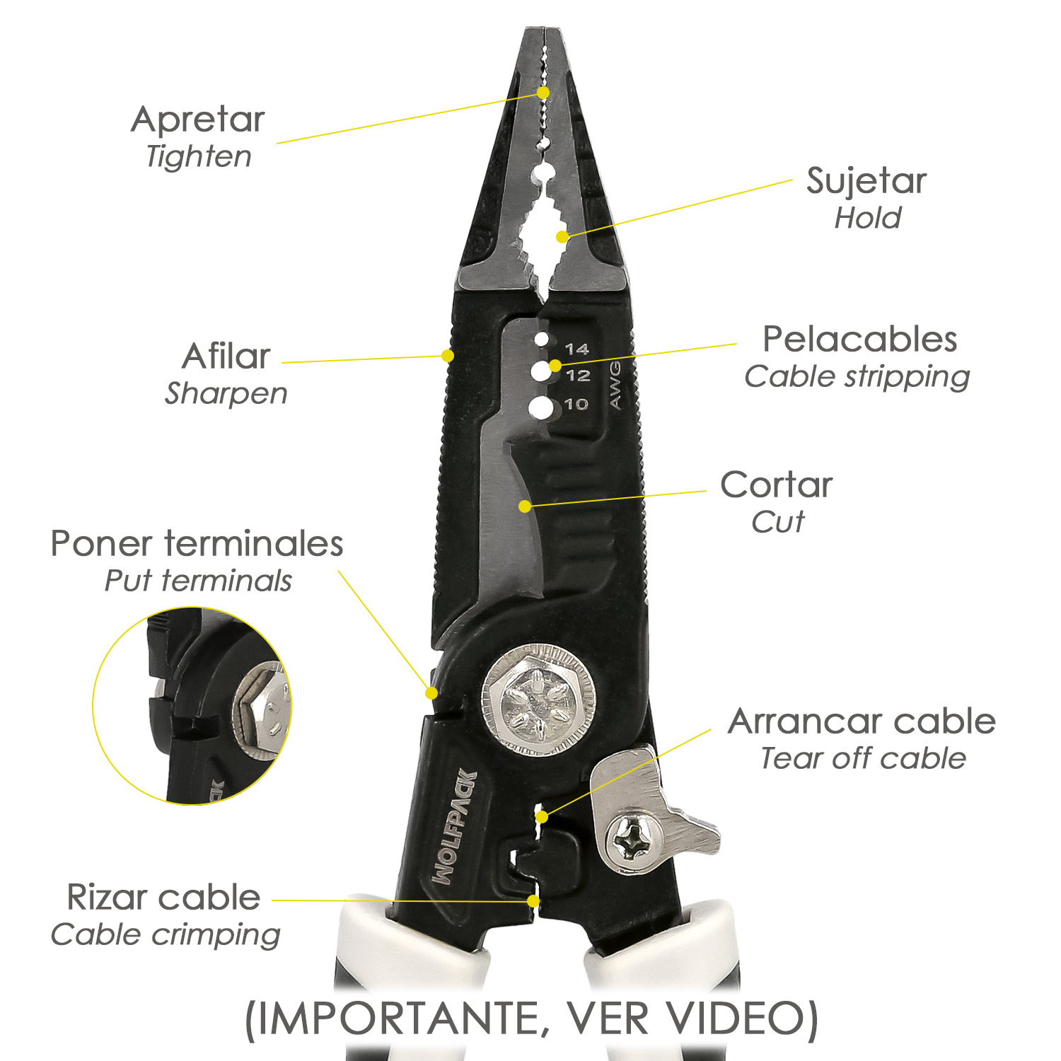 Alicates Multifuncion Especial Cables, Multiherramienta Electricista, Pelacables, Cortacables, Alicates Terminales, Alicates. - Imagen 3
