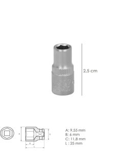Alternative view of Llave Vaso 1/4" Hexagonal 6 mm. Perfil de 6 caras. Acero Cromo Vanadio, Aristas Redondas