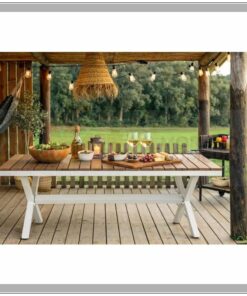 MESA ALUMINIO RESINA 160X90X75 SIMIL MADERA BLANCO